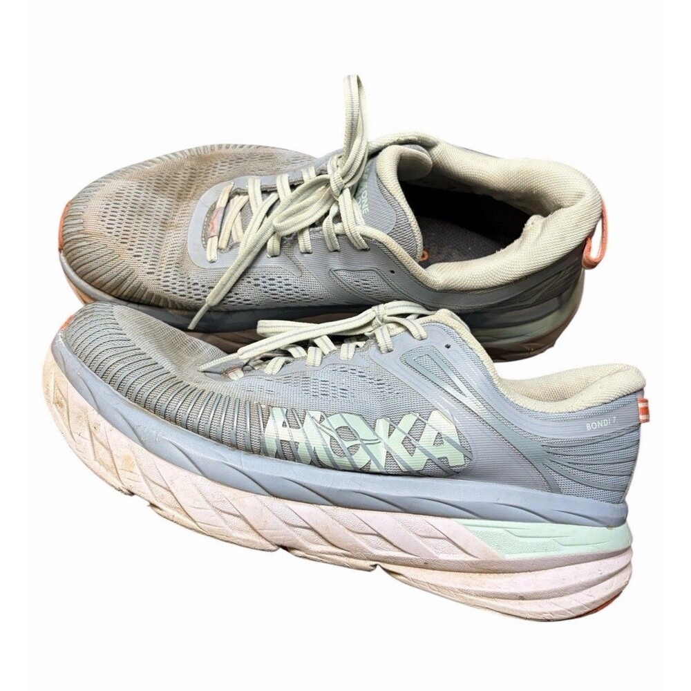 Hoka One One Bondi 7 Women's Running Sneakers Size 9D, Wide Blue Fog/ Blue Glass
